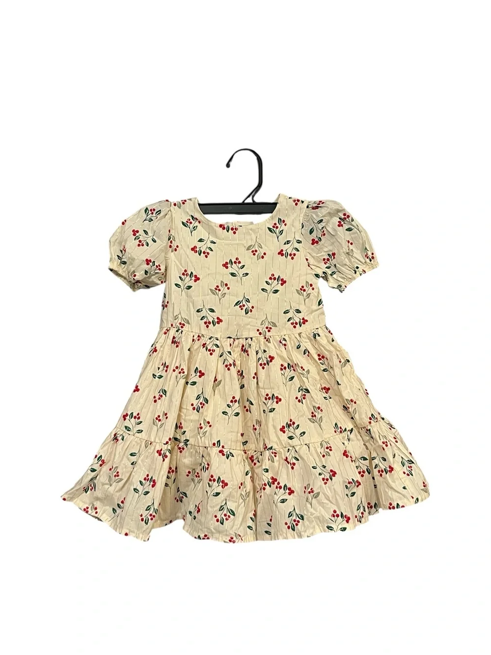 Carter’s Child of Mine Girls 3T Cherry Print Tiered Dress Cream Red Green NWT